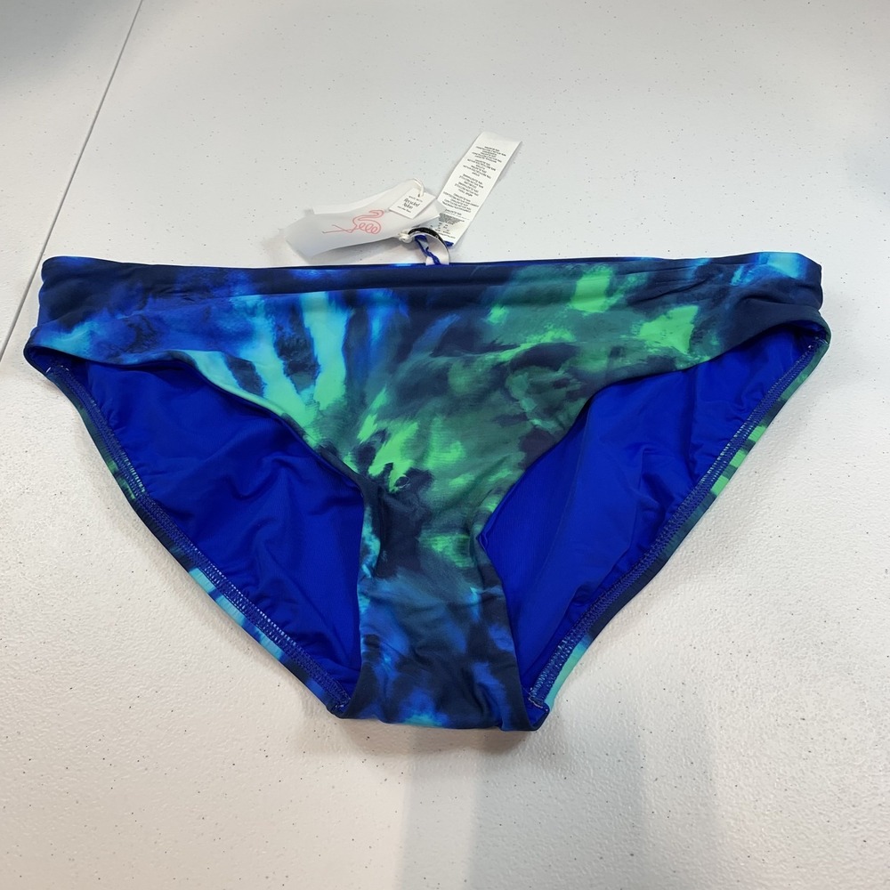 Mimi‎ Flamingo Women's Swim Bikini Bottoms Blue Logan Tie Dye Hipster 12